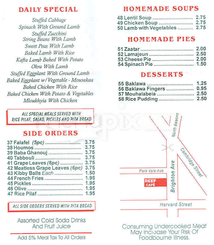 Reef Cafe - Allston, MA menu_pic