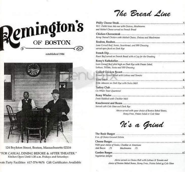 Remington's of Boston - Boston, MA menu_pic