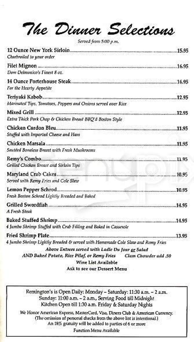 Remington's of Boston - Boston, MA menu_pic