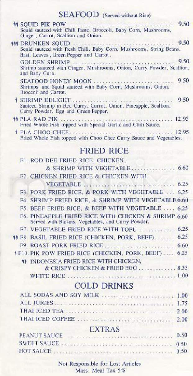 Rod-Dee Thai Cuisine - Brookline, MA menu_pic
