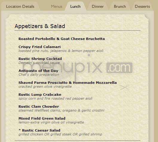 Rustic Kitchen - Boston, MA menu_pic