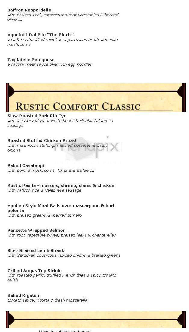 Rustic Kitchen - Boston, MA menu_pic