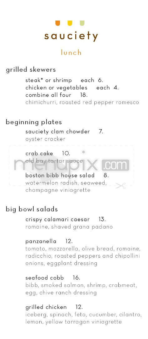 Sauciety (Boston Westin Waterfront) - Boston, MA menu_pic