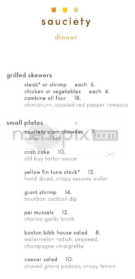 Sauciety (Boston Westin Waterfront) - Boston, MA menu_pic