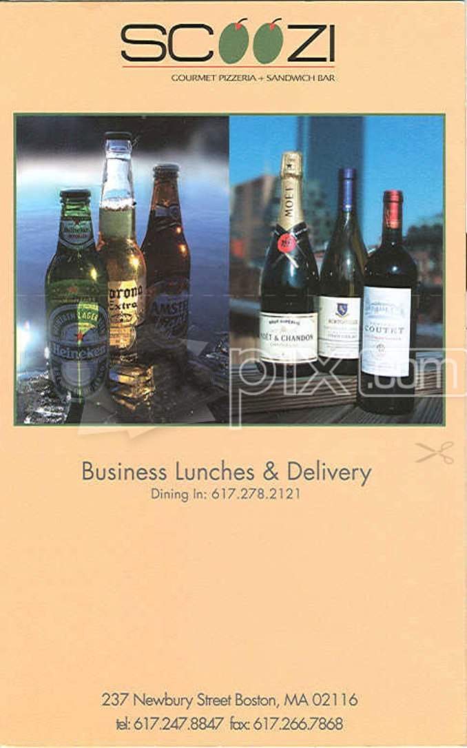 Scoozi Gourmet Pizza & Sandwich Bar - Boston, MA menu_pic