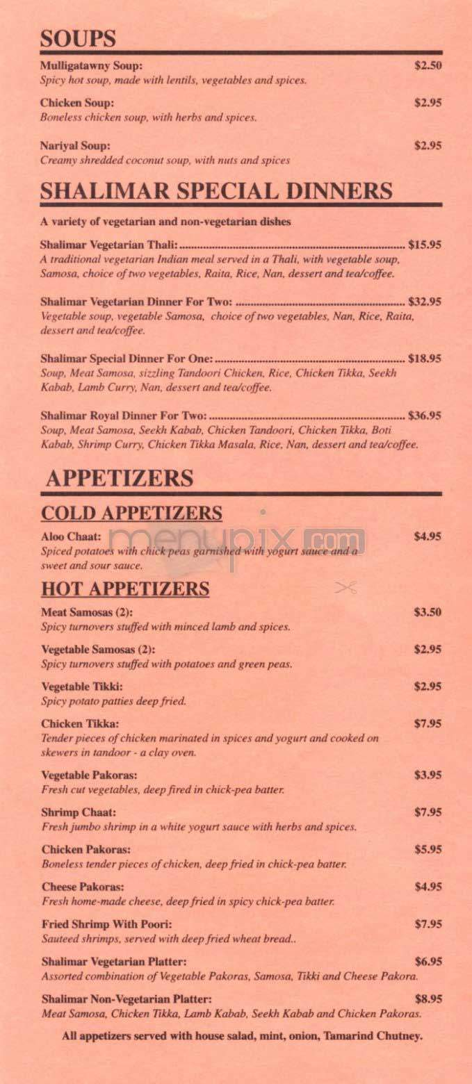 Shalimar of India - Cambridge, MA menu_pic