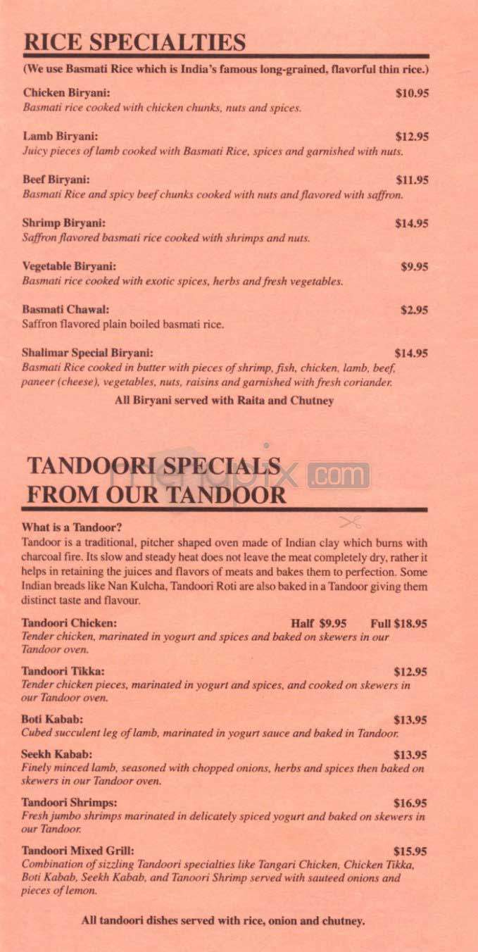 Shalimar of India - Cambridge, MA menu_pic
