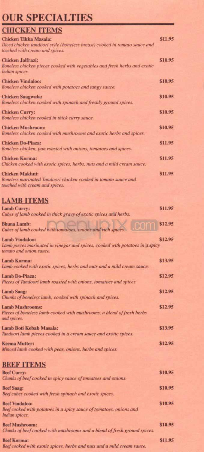Shalimar of India - Cambridge, MA menu_pic