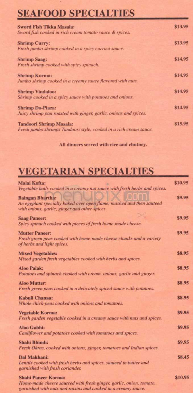 Shalimar of India - Cambridge, MA menu_pic