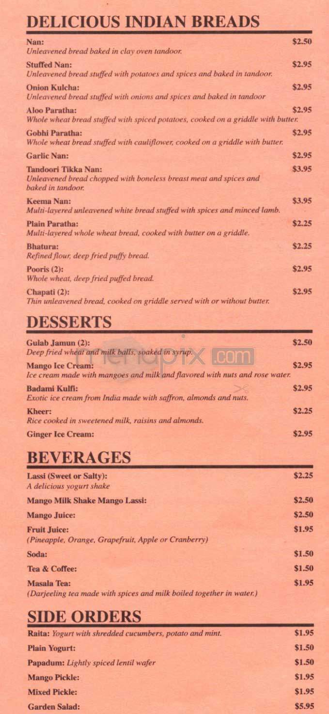 Shalimar of India - Cambridge, MA menu_pic