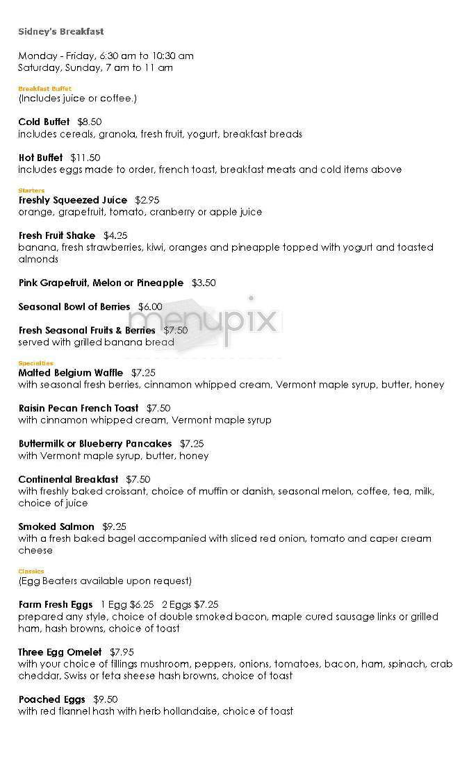 Sidney's Grille - Cambridge, MA menu_pic