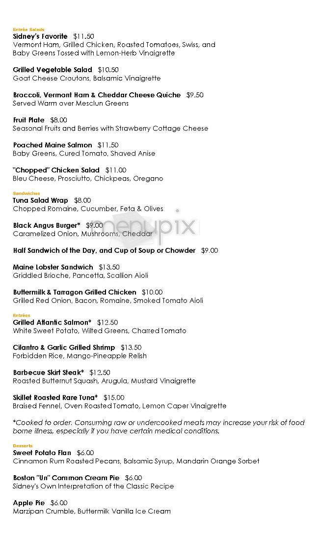 Sidney's Grille - Cambridge, MA menu_pic