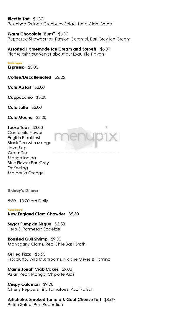 Sidney's Grille - Cambridge, MA menu_pic