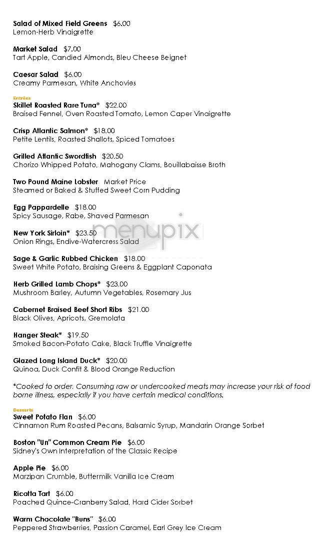 Sidney's Grille - Cambridge, MA menu_pic