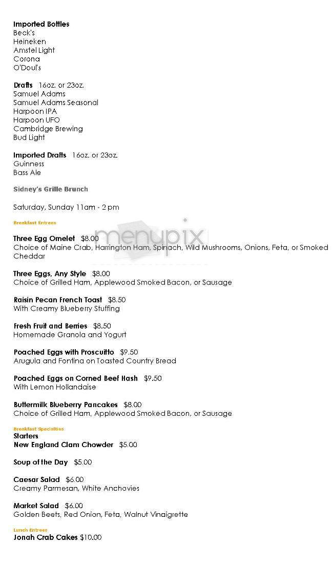 Sidney's Grille - Cambridge, MA menu_pic