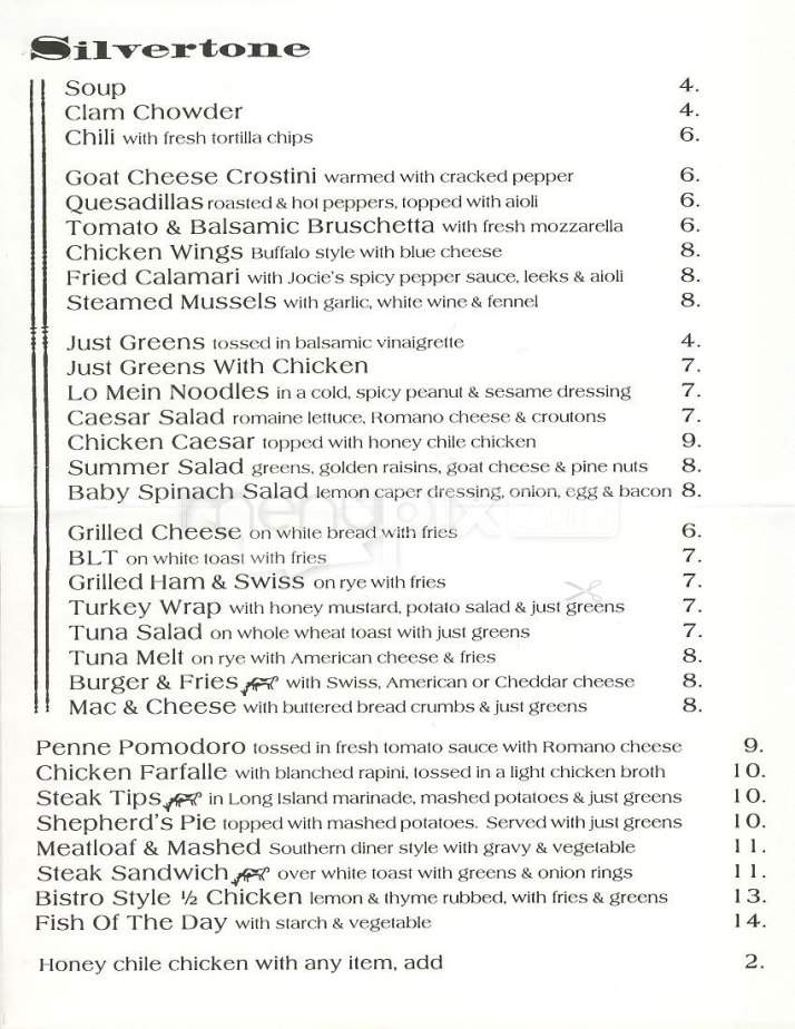 Silvertone Bar & Grill - Boston, MA menu_pic