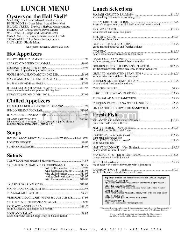 Skipjack's Seafood Emporium - Boston, MA menu_pic