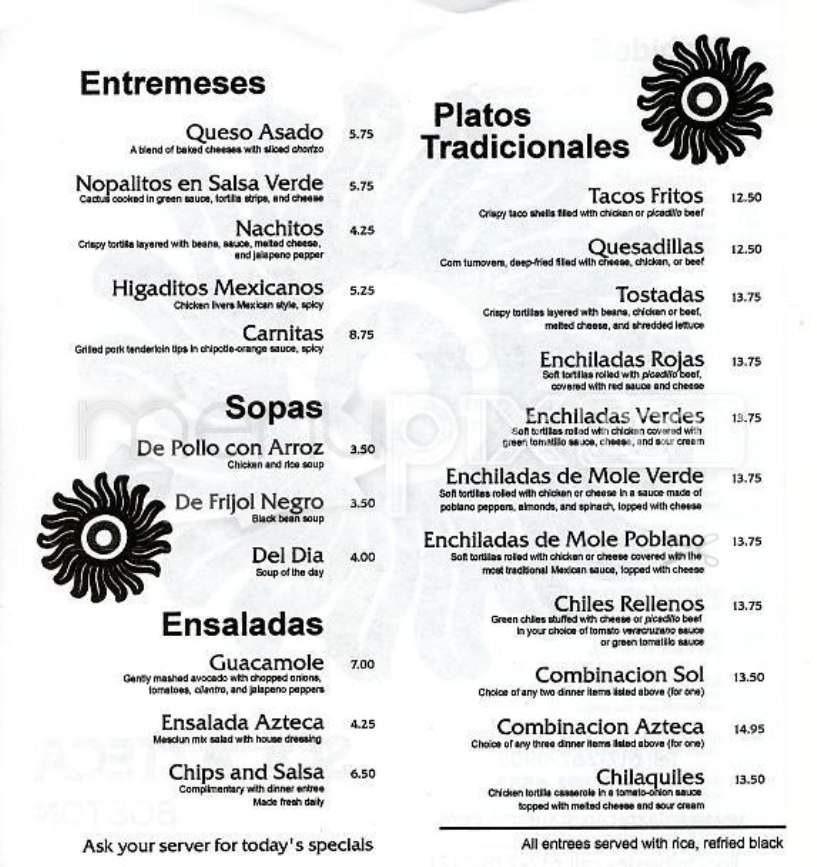 Sol Azteca - Boston, MA menu_pic