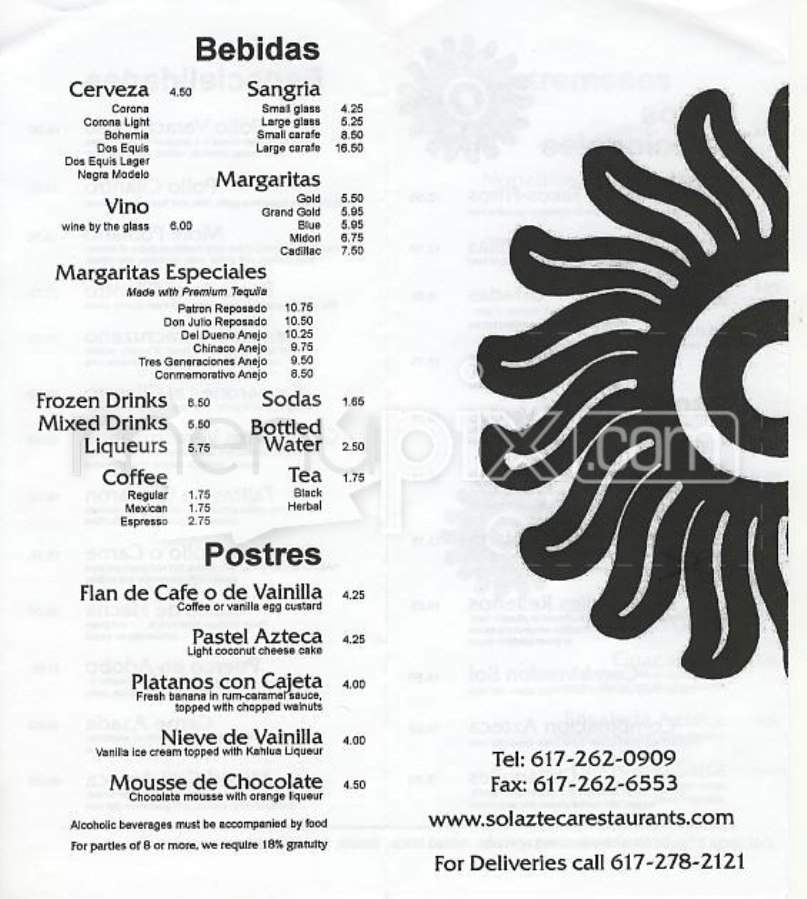 Sol Azteca - Boston, MA menu_pic