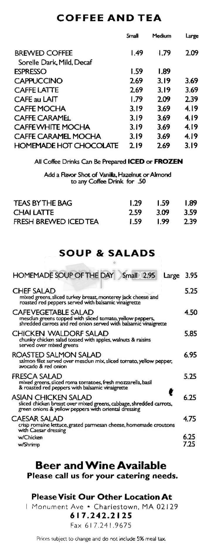 Sorelle - Charlestown, MA menu_pic