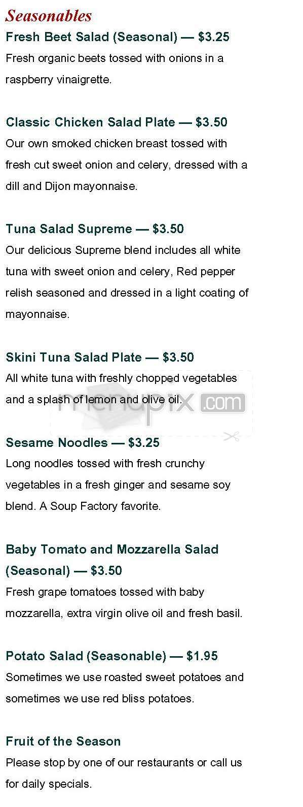 New England Soup Factory - Brookline, MA menu_pic