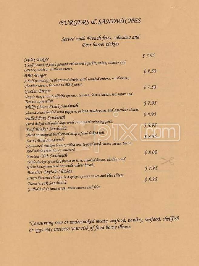 Speeder & Earl's (Copley Square Hotel) - Boston, MA menu_pic