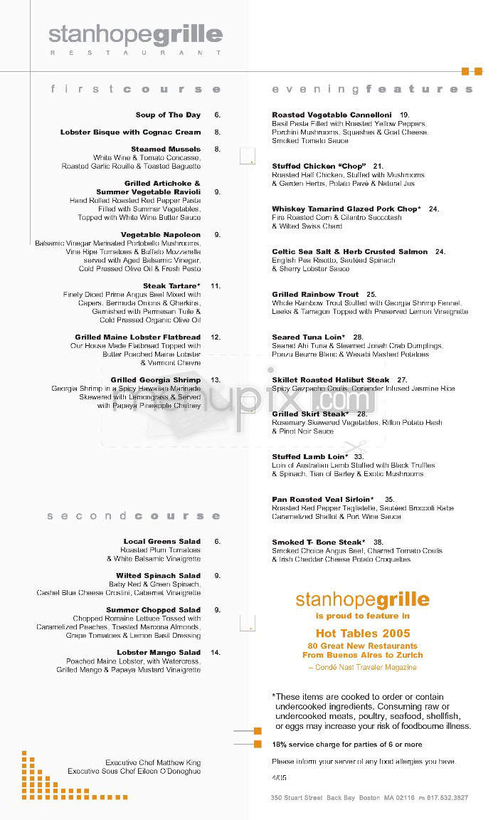 The Stanhope Grille - Boston, MA menu_pic