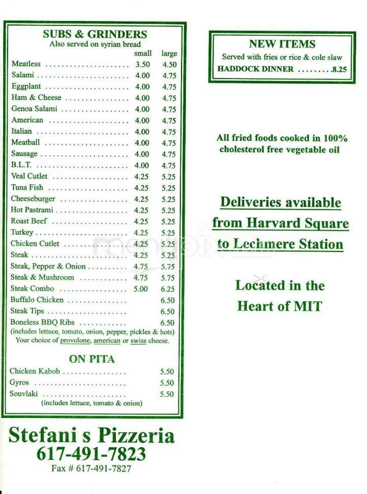 Stefani's Pizzeria - Cambridge, MA menu_pic