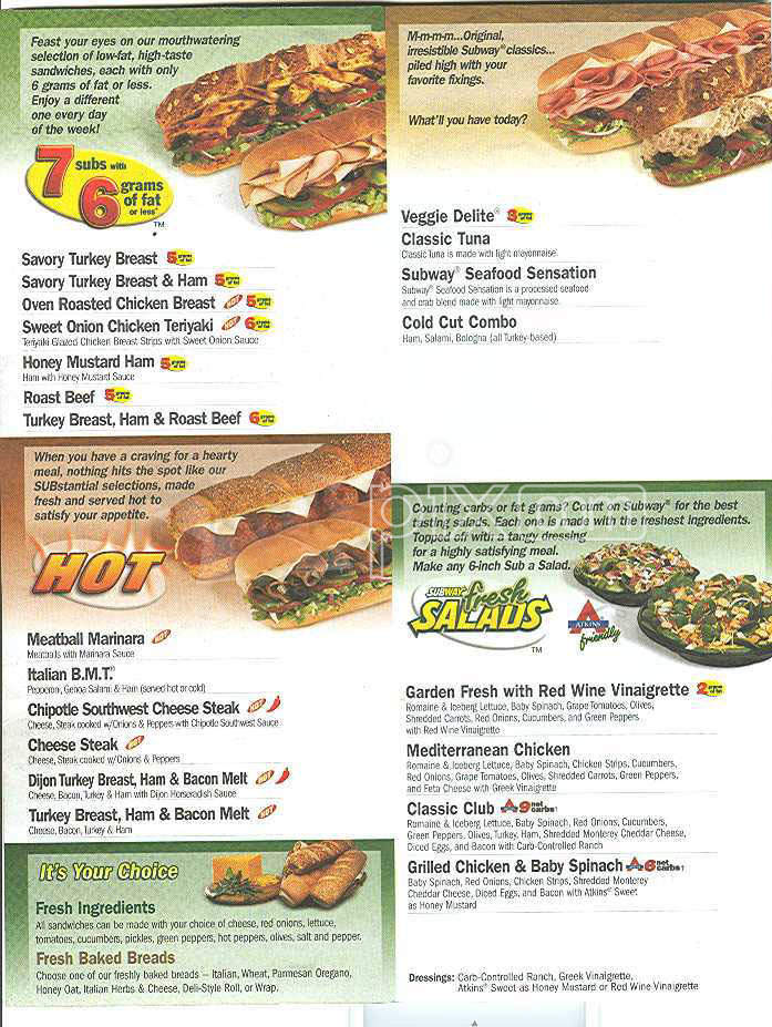 Subway Sandwiches & Salads - Boston, MA menu_pic