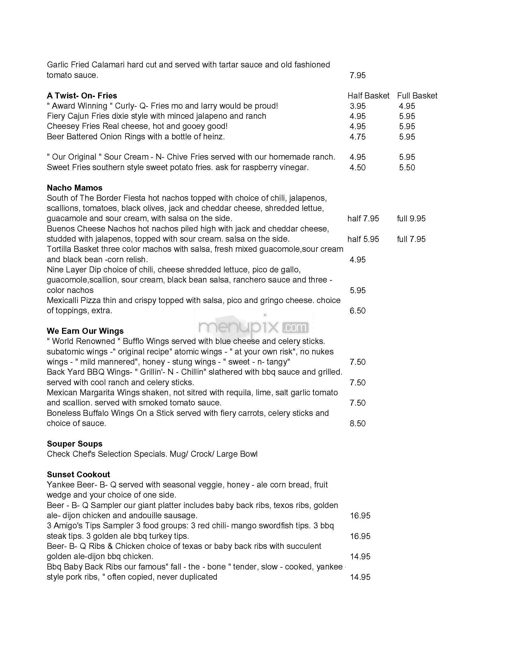 Sunset Cantina - Brookline, MA menu_pic