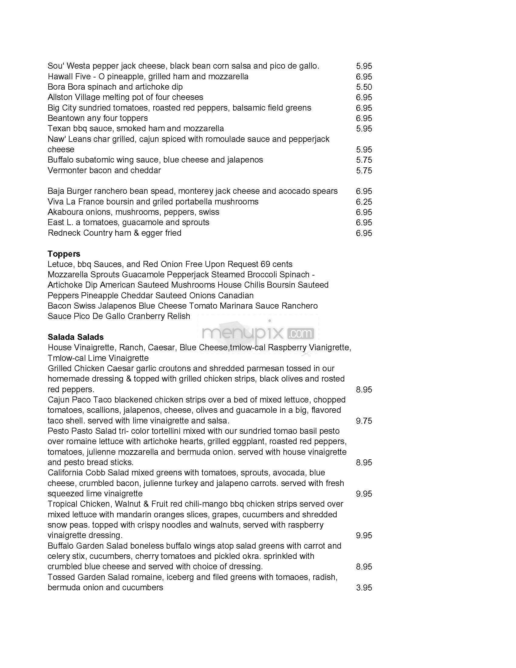 Sunset Cantina - Brookline, MA menu_pic