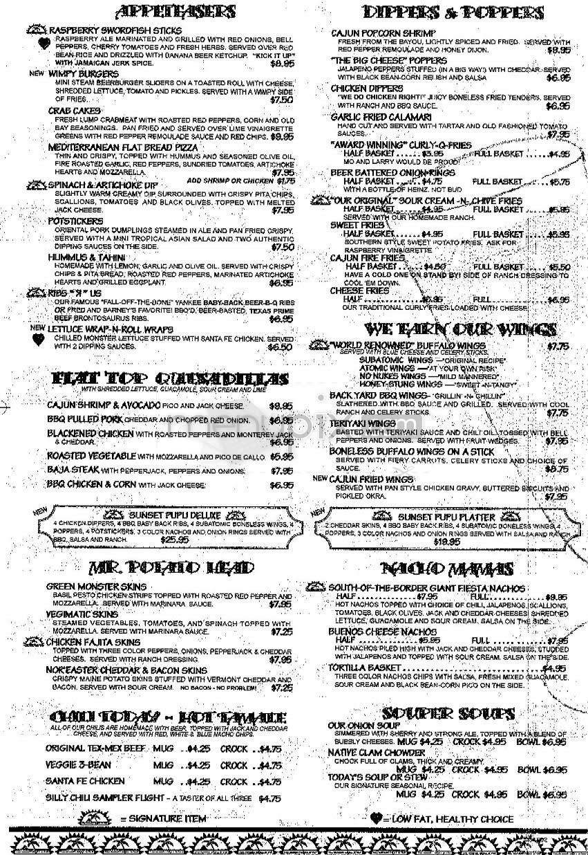 Sunset Grill & Tap - Allston, MA menu_pic