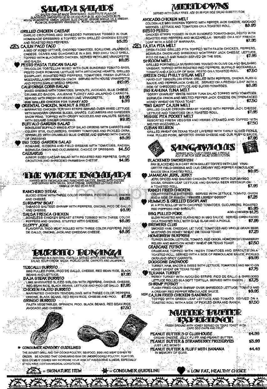 Sunset Grill & Tap - Allston, MA menu_pic