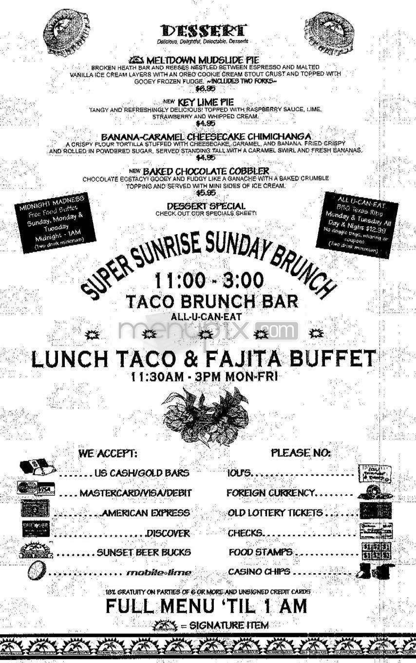 Sunset Grill & Tap - Allston, MA menu_pic