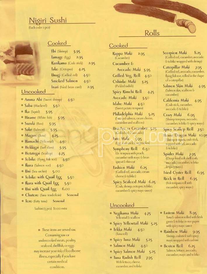 Symphony Sushi - Boston, MA menu_pic