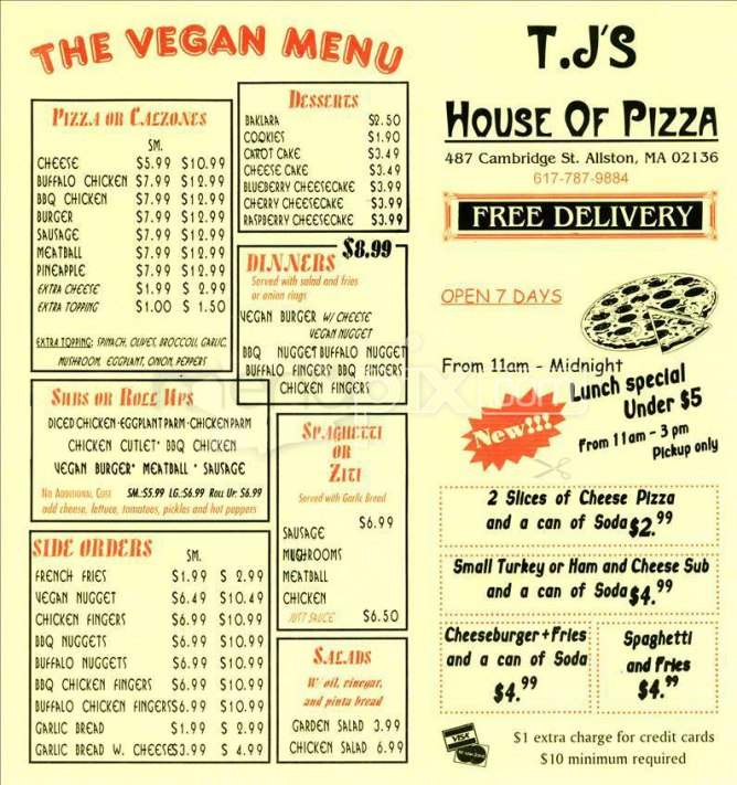 T J's House Of Pizza - Allston, MA menu_pic