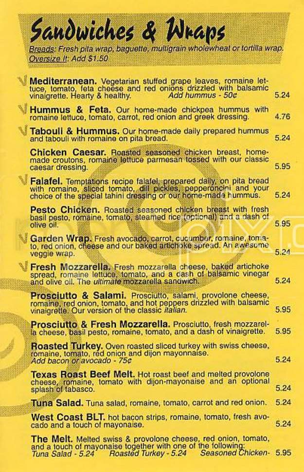Temptations Cafe - Brookline, MA menu_pic