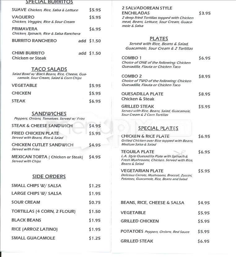 Tequila Mexican Grill - Boston, MA menu_pic