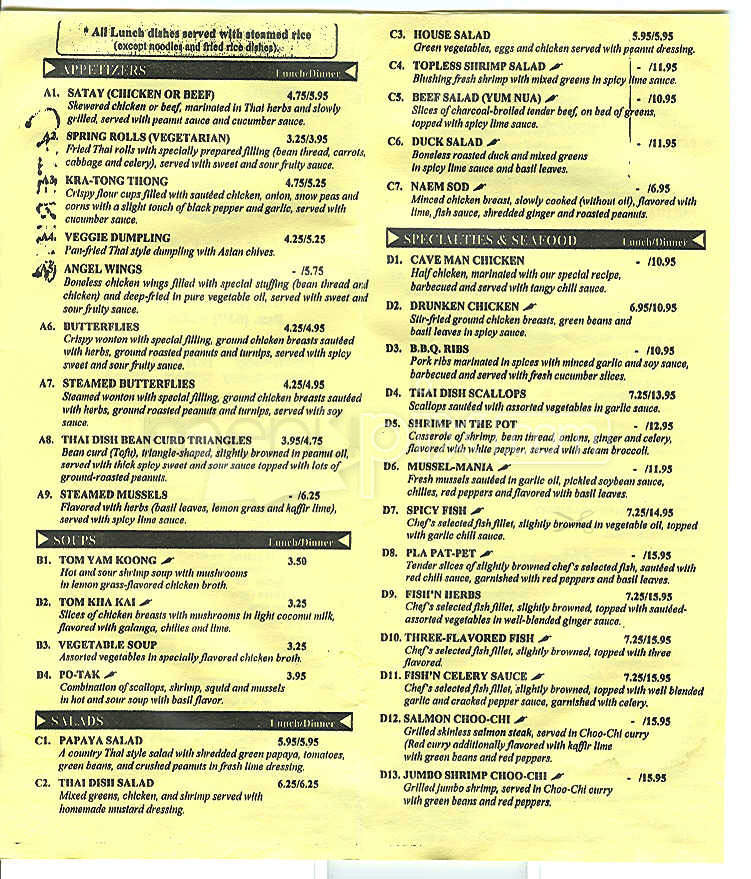 Thai Dish - Boston, MA menu_pic