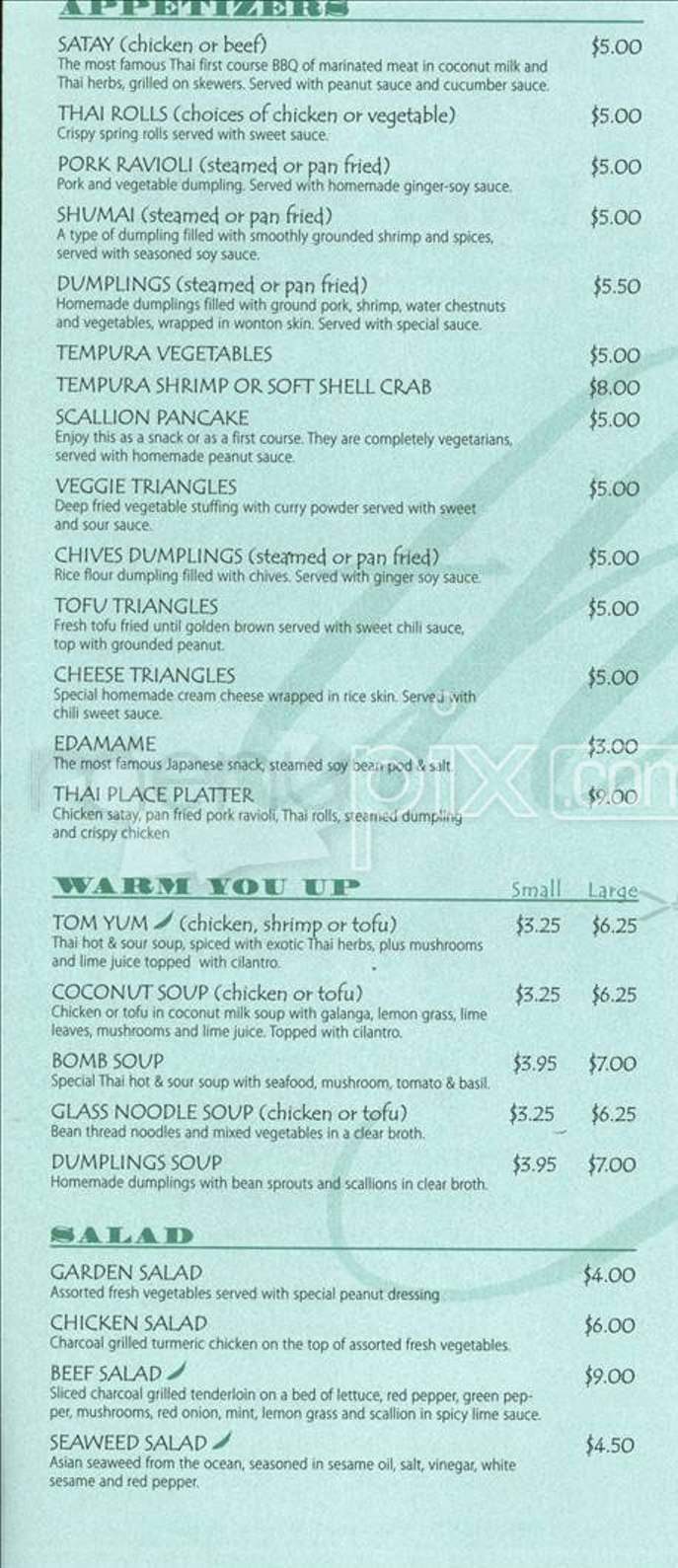 Thai Place - Allston, MA menu_pic