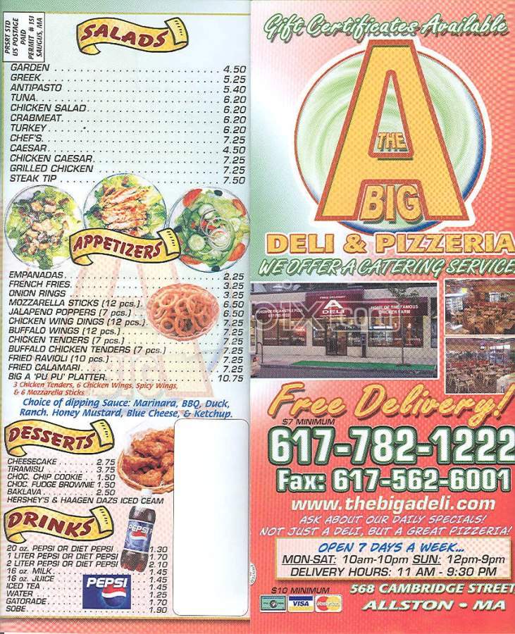 The Big A - Allston, MA menu_pic