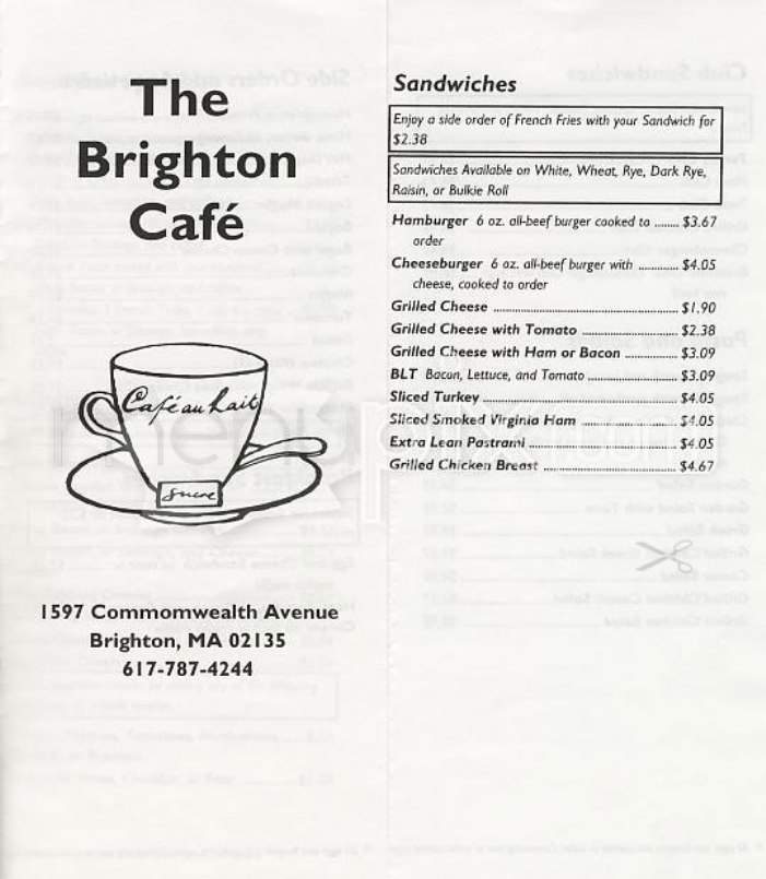 The Brighton Cafe - Brighton, MA menu_pic