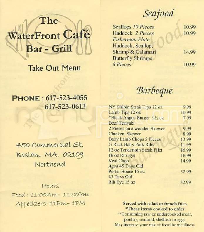 The WaterFront Cafe Bar-Grill - Boston, MA menu_pic