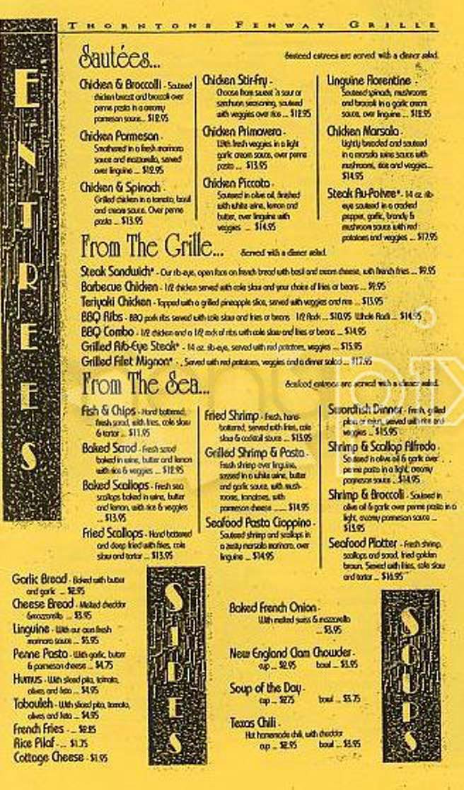 Thornton's Fenway Grill - Boston, MA menu_pic
