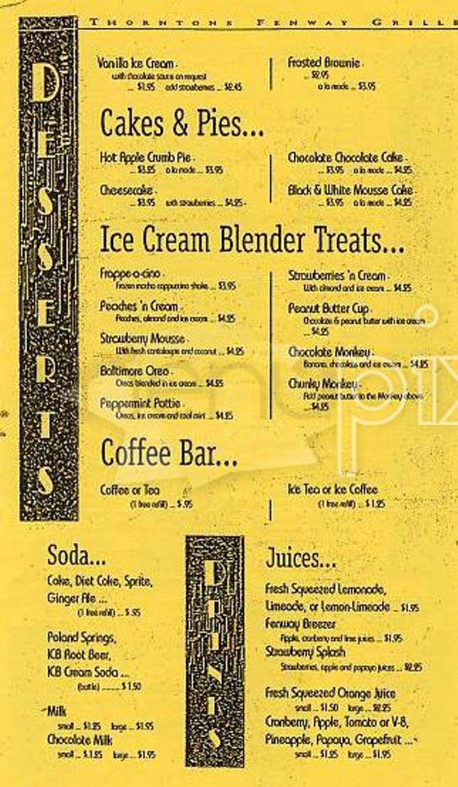 Thornton's Fenway Grill - Boston, MA menu_pic