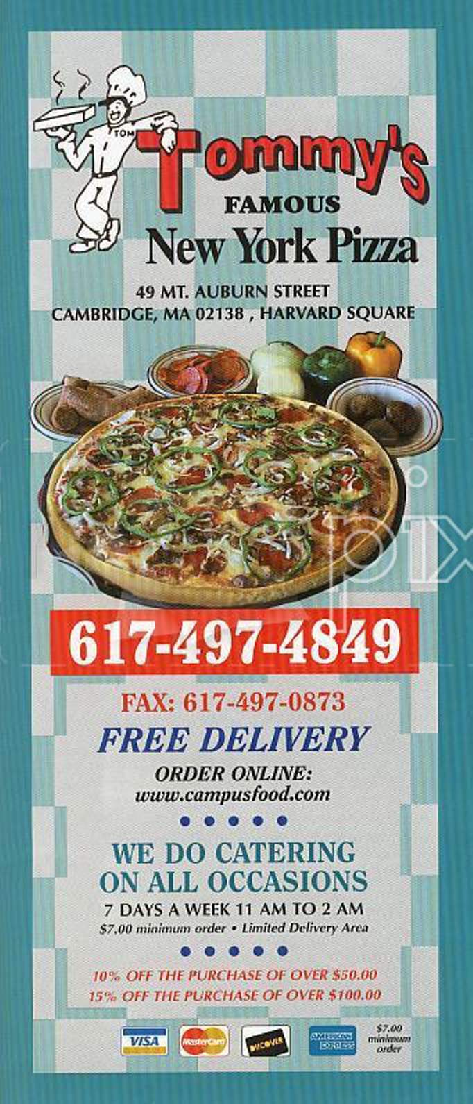 Tommy's Famous NY Pizza - Cambridge, MA menu_pic