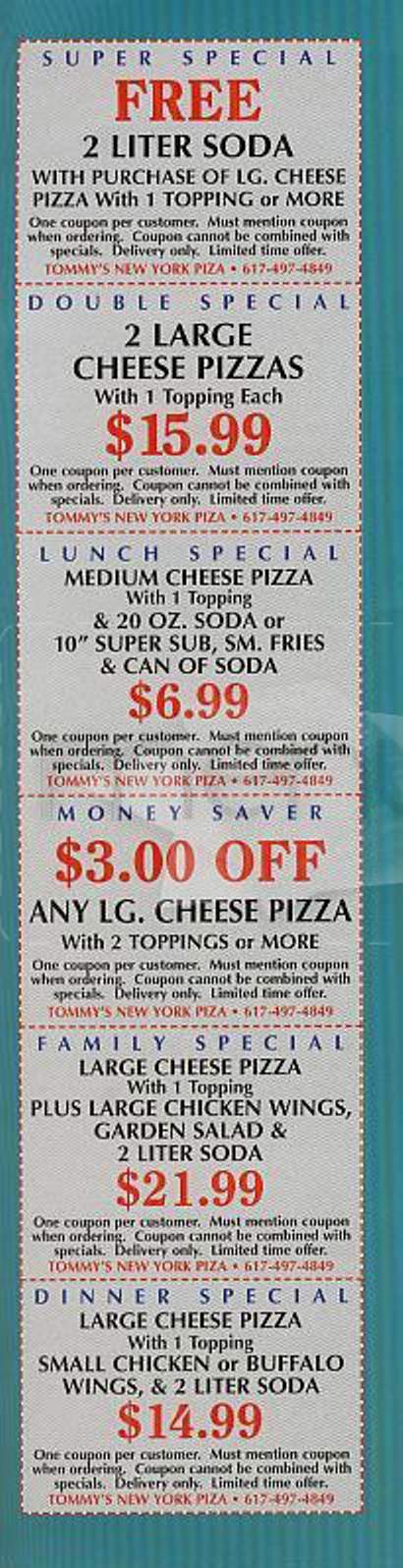 Tommy's Famous NY Pizza - Cambridge, MA menu_pic
