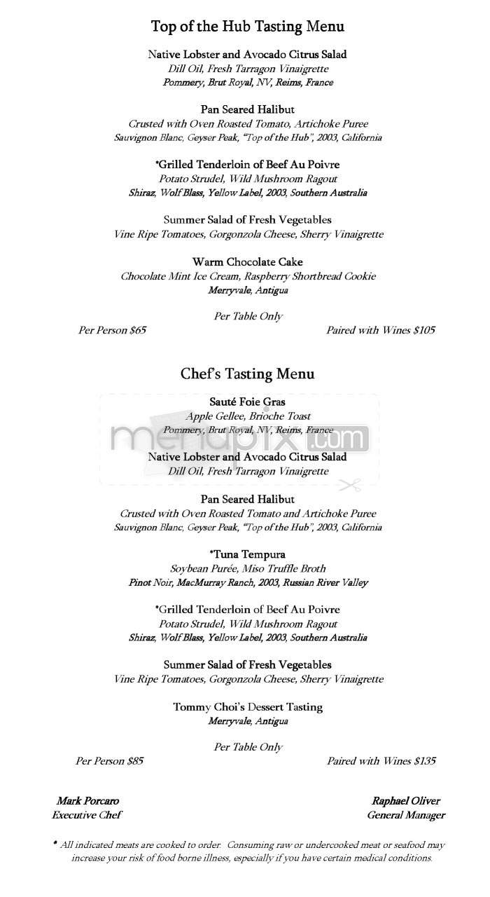 Top of the Hub - Boston, MA menu_pic