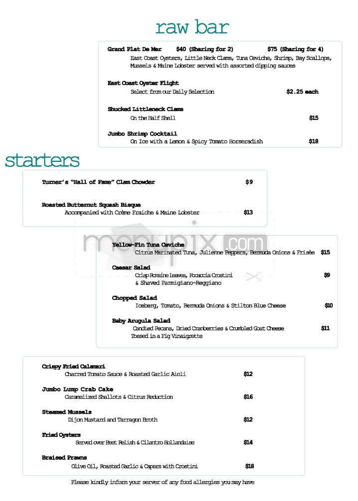 Turner Fisheries Restaurant and Bar - Boston, MA menu_pic