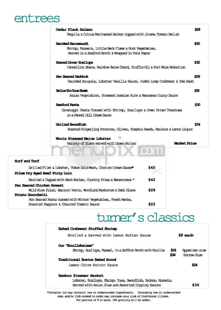 Turner Fisheries Restaurant and Bar - Boston, MA menu_pic